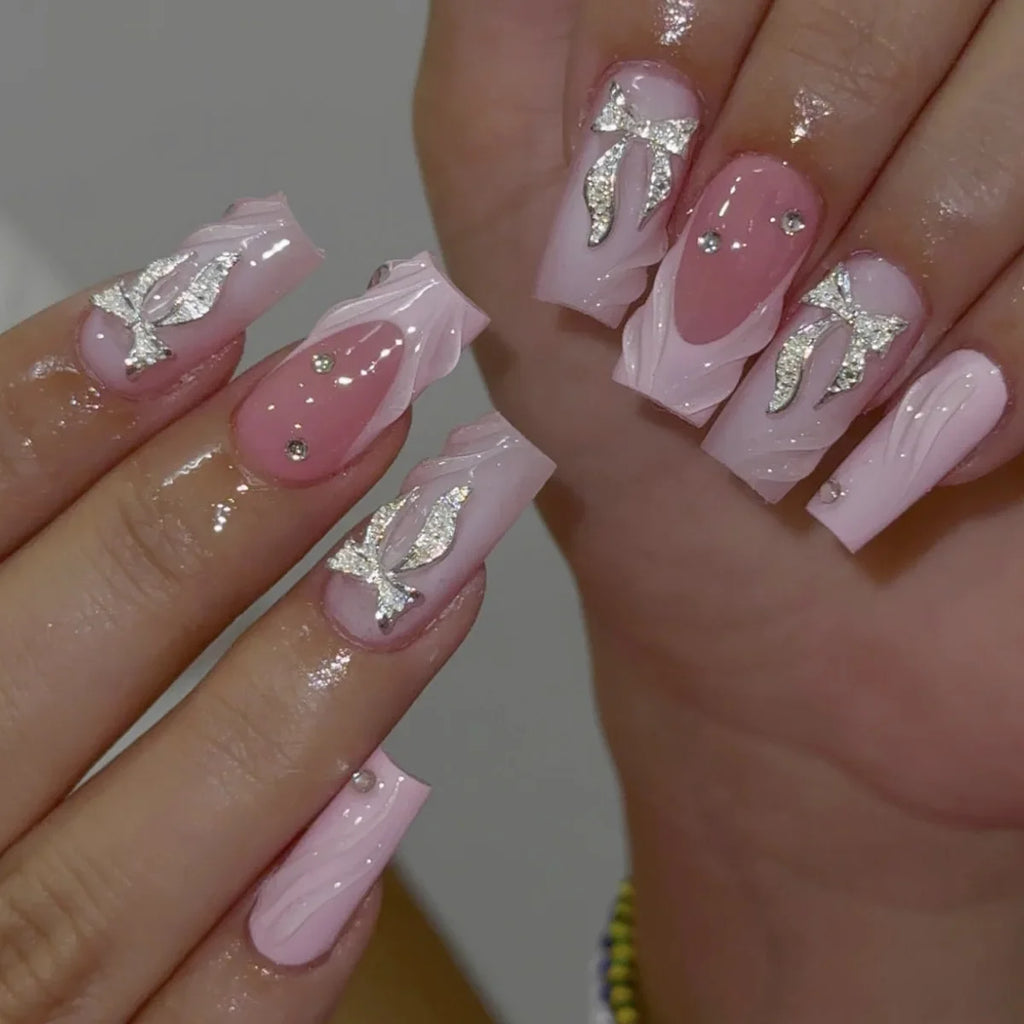 Leopard Print Press-On Nails – 24 Pcs Long Square with Cherry Design
