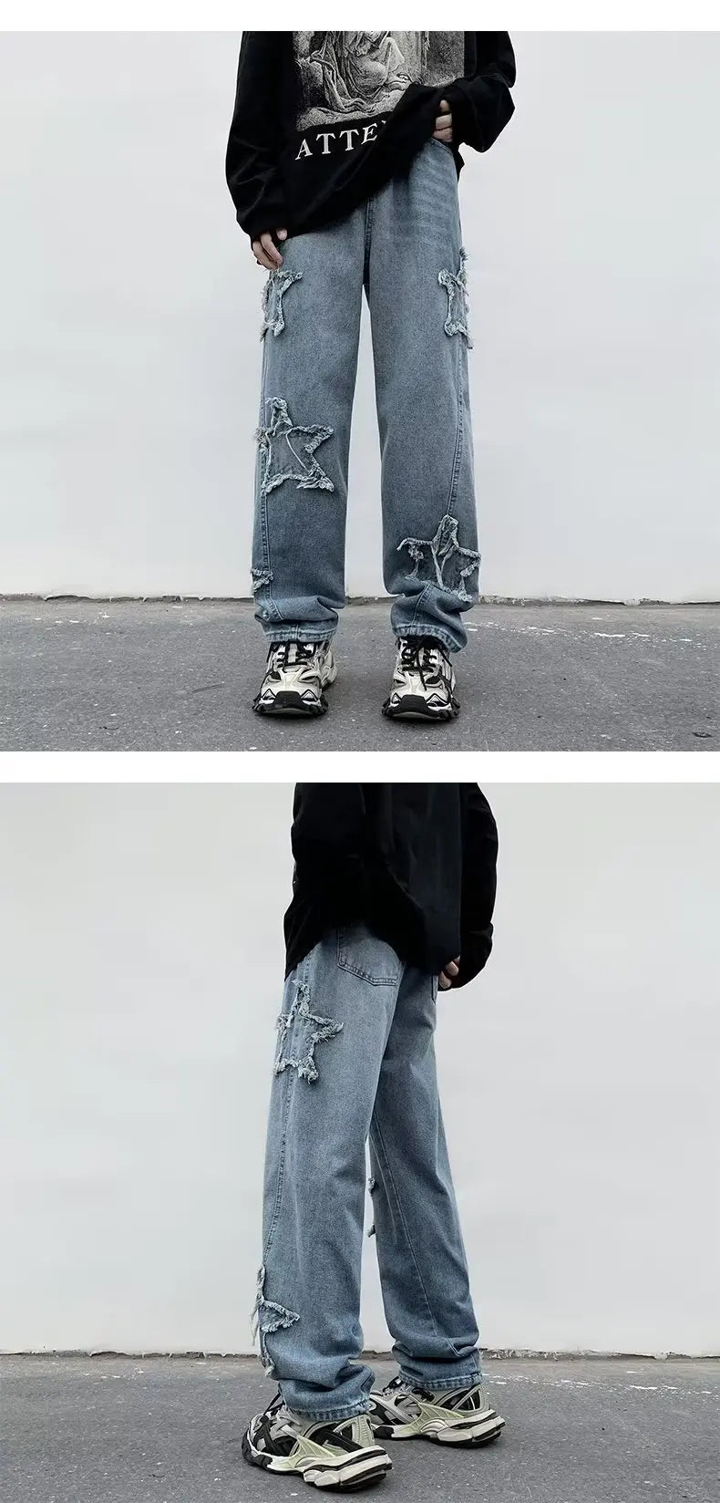 MoveX Star Embroidered Baggy Jeans