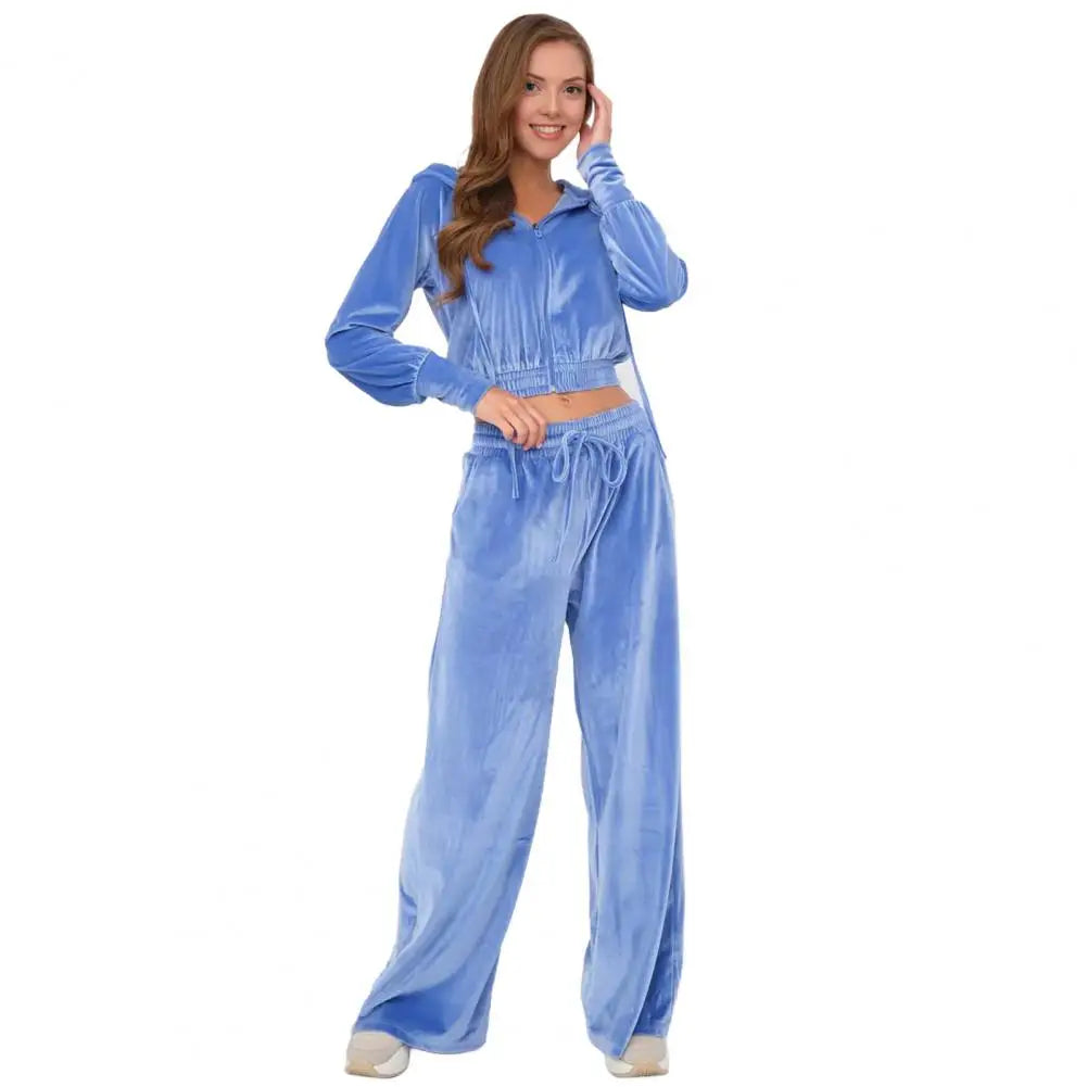 MoveX Women's Velour Zip-Up Tracksuit Set