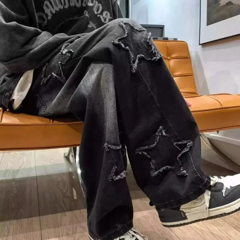 MoveX Star Embroidered Baggy Jeans