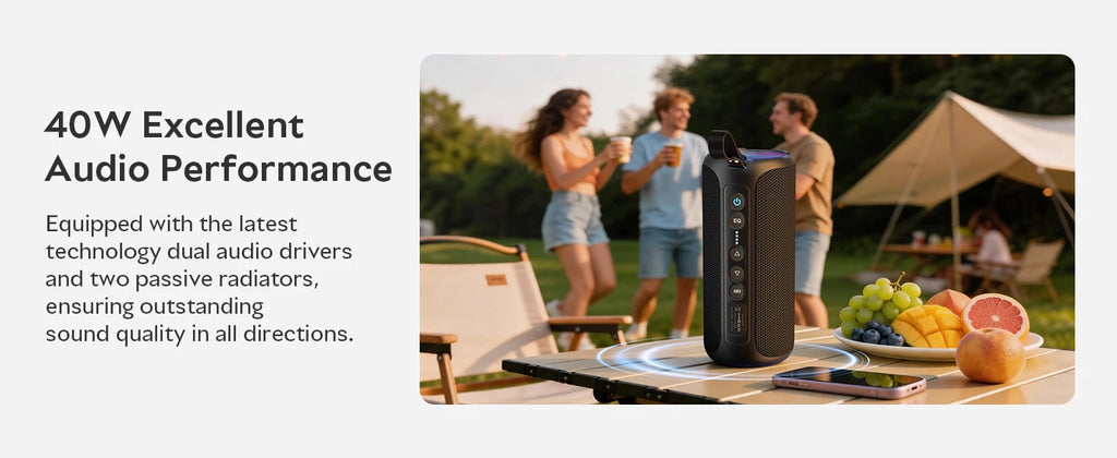 Ortizan 40W Portable Bluetooth Speaker – IPX7 Waterproof, RGB Lights