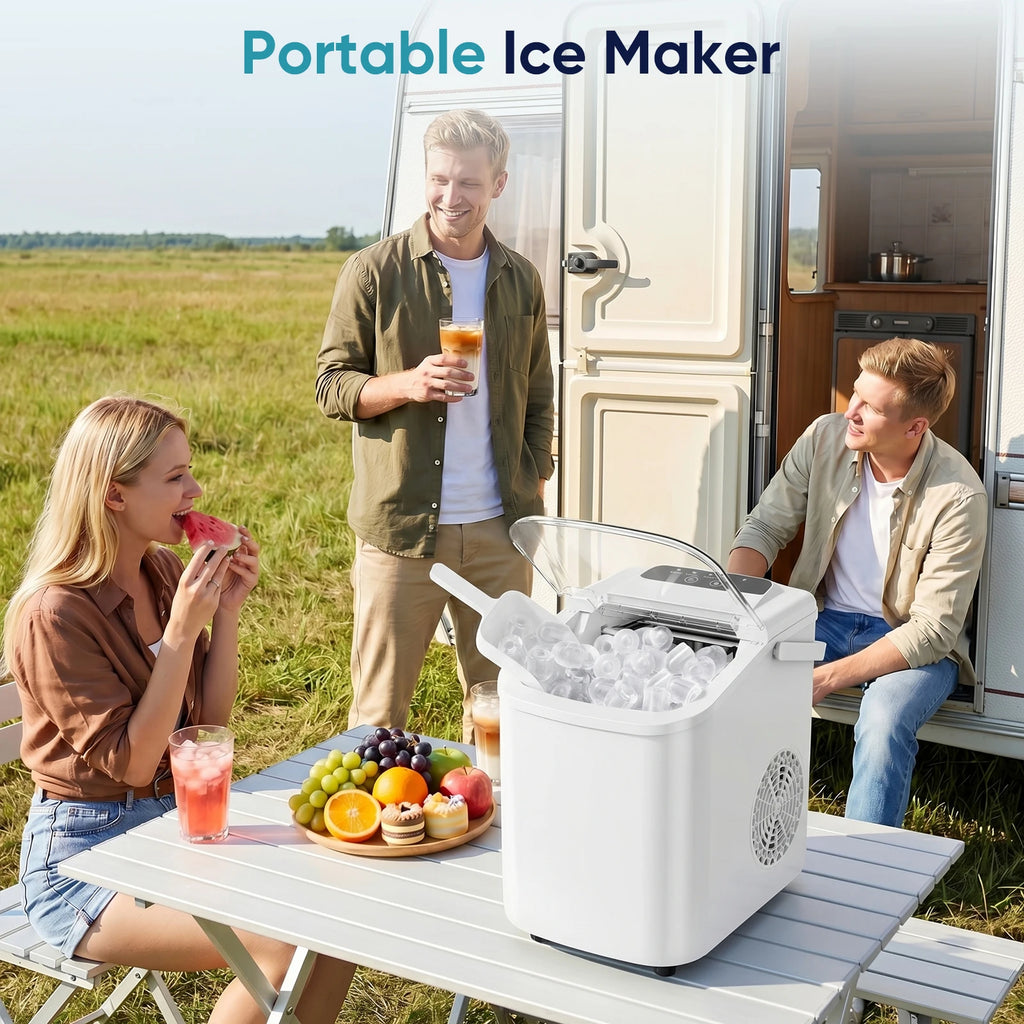 Compact Countertop Ice Maker with Scoop & Basket – 26.5 lbs/Day