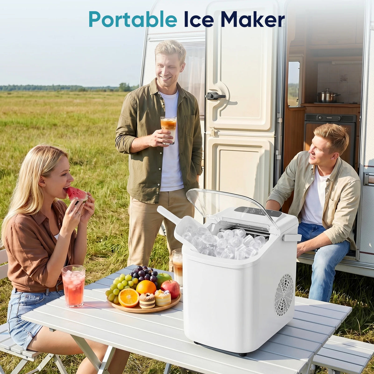 Compact Countertop Ice Maker with Scoop & Basket – 26.5 lbs/Day