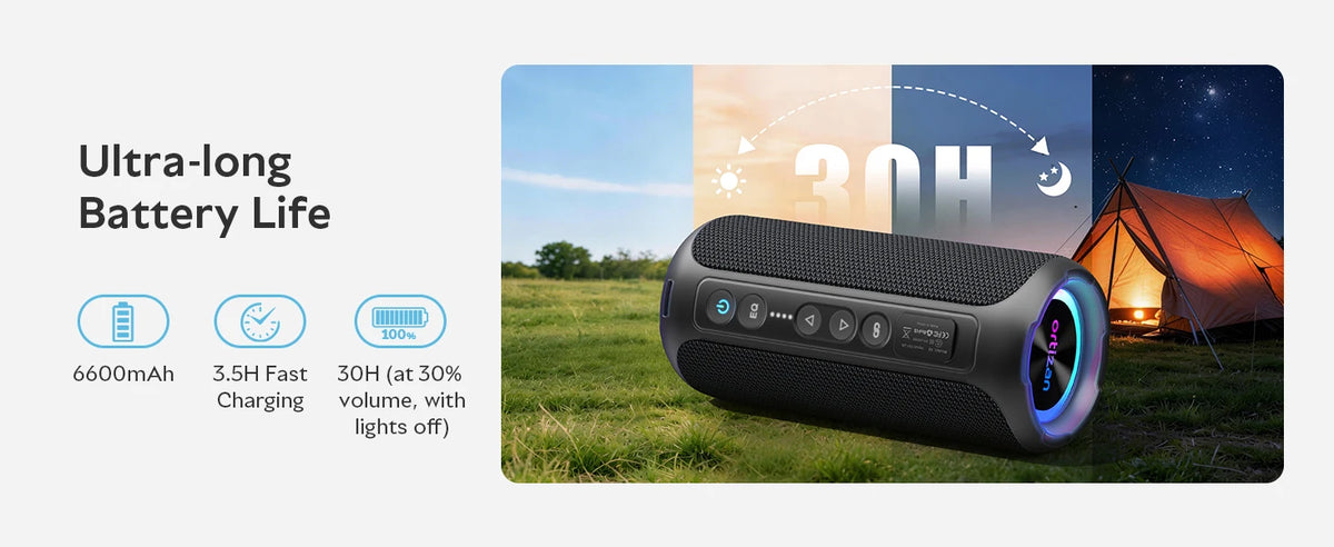Ortizan 40W Portable Bluetooth Speaker – IPX7 Waterproof, RGB Lights