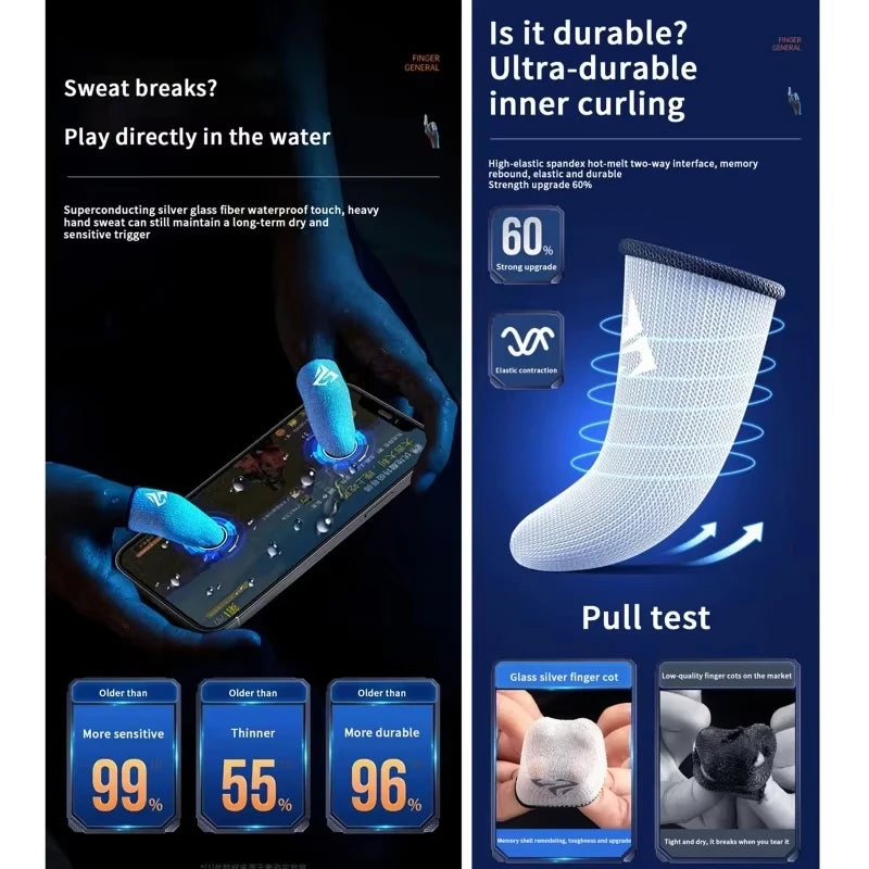 Mobile Gaming Finger Sleeves – Sweatproof Silver Fiber