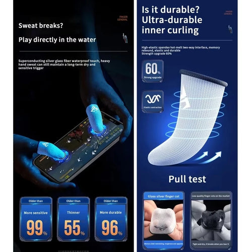 Mobile Gaming Finger Sleeves – Sweatproof Silver Fiber
