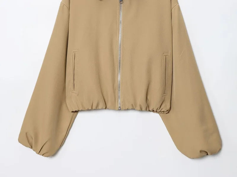 MoveX Women's Cropped Puffer Bomber Jacket