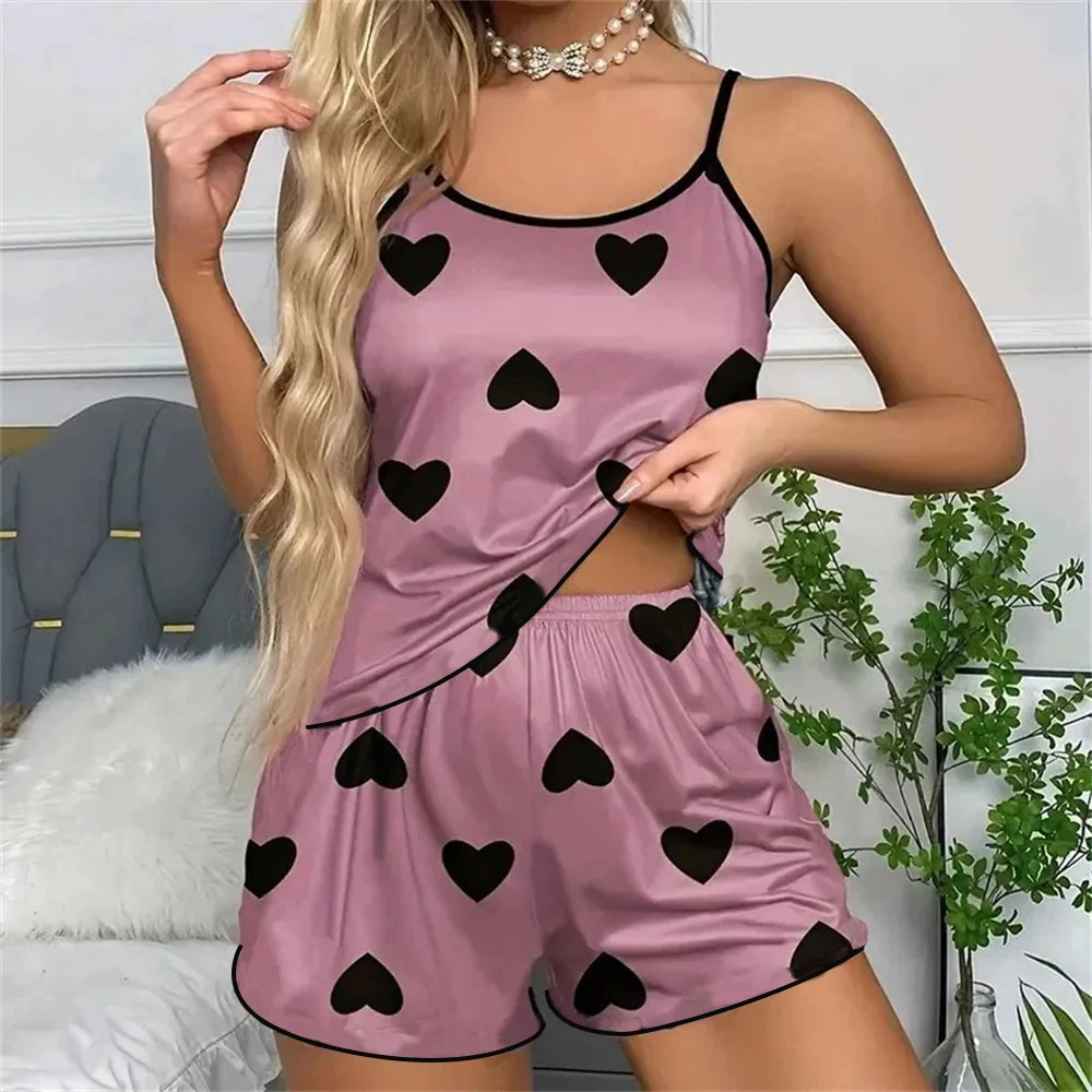 MoveX Women's Heart Print Tee & Shorts Pajama Set