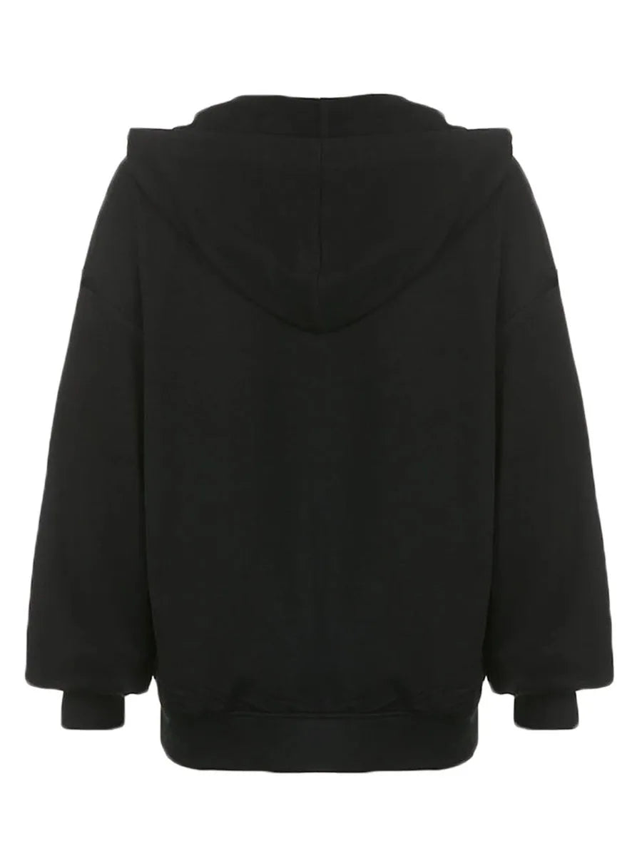 MoveX Women's Skull Print Grunge Zip-Up Hoodie
