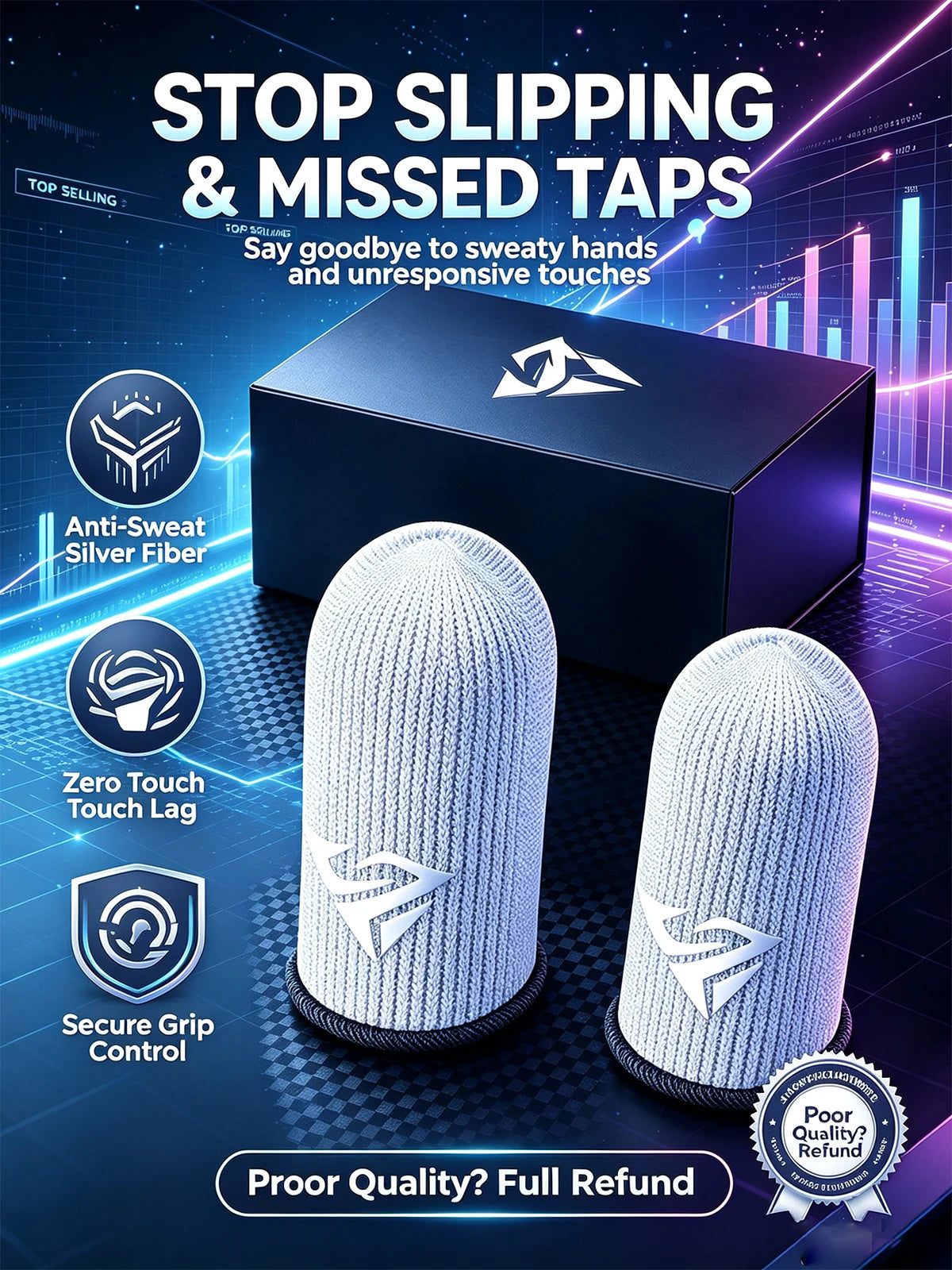 Mobile Gaming Finger Sleeves – Sweatproof Silver Fiber