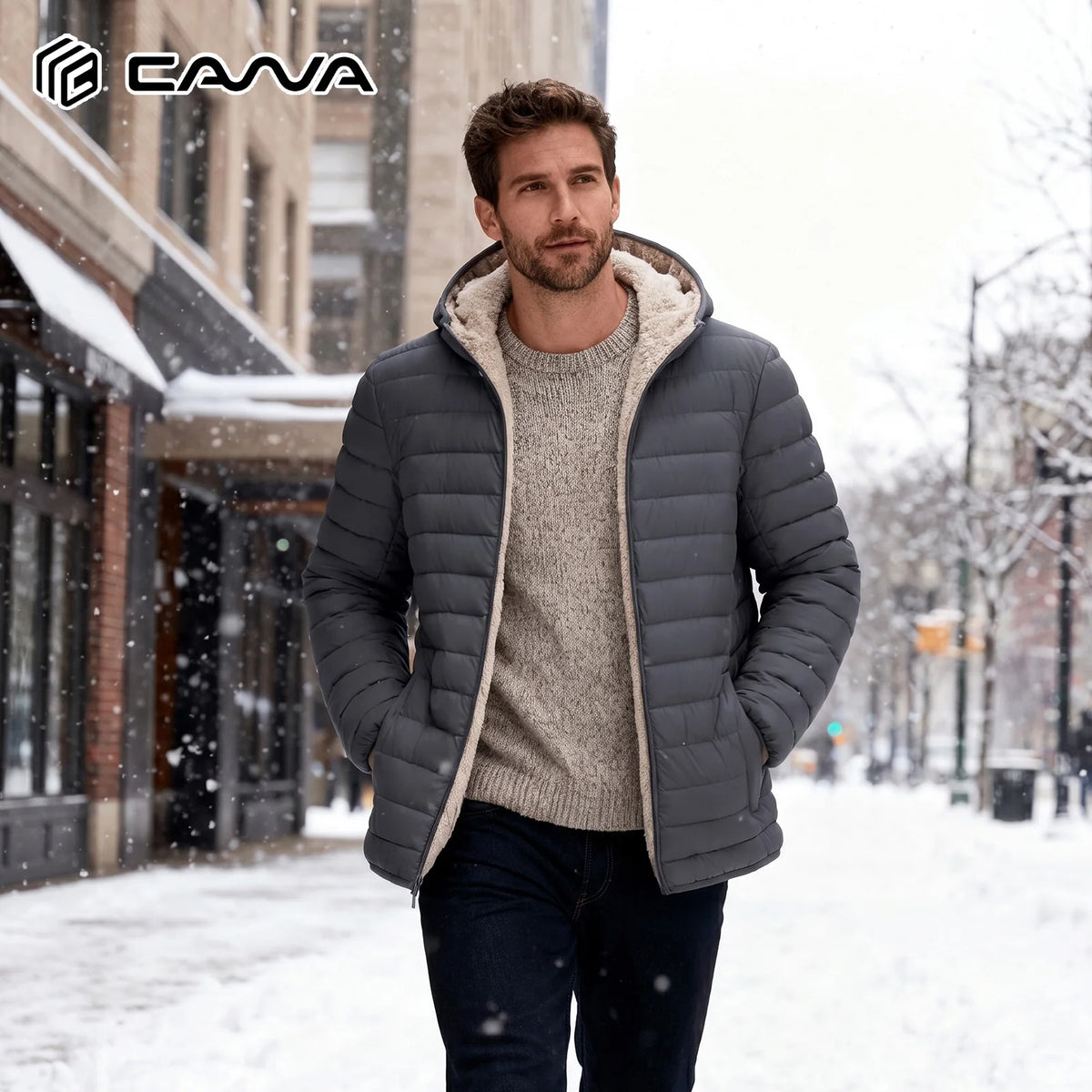 MoveX Sherpa-Lined Hooded Puffer Jacket