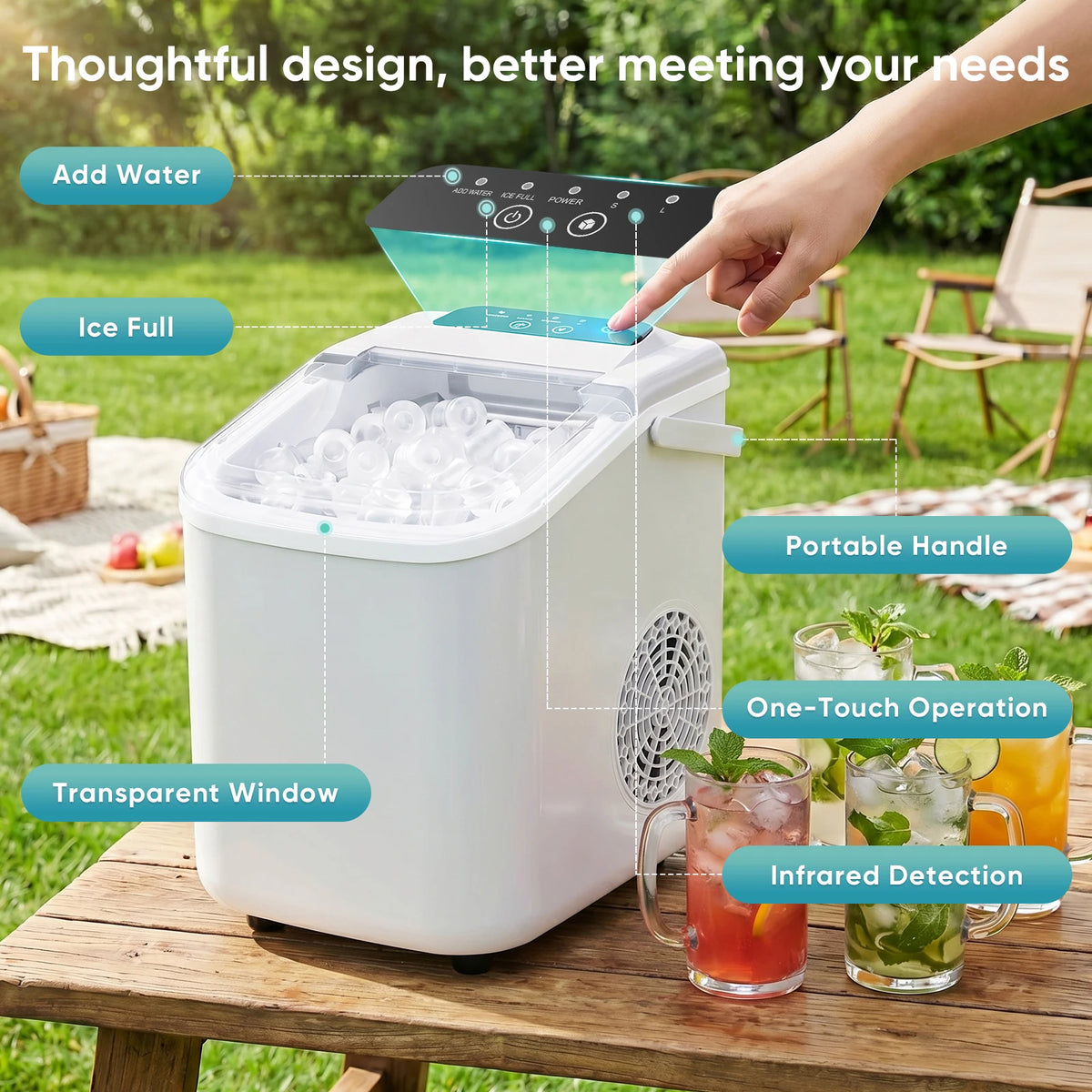 Compact Countertop Ice Maker with Scoop & Basket – 26.5 lbs/Day