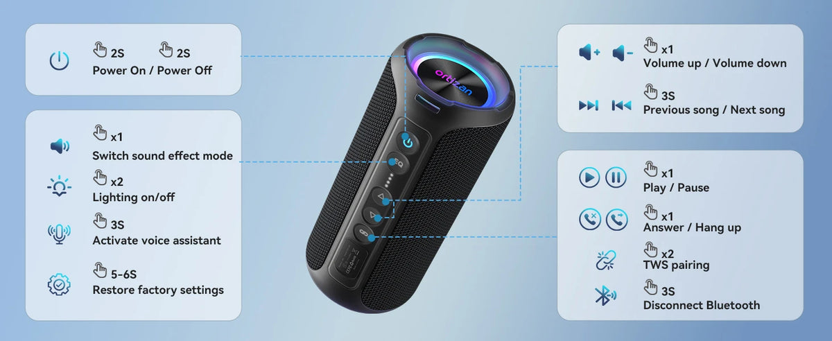 Ortizan 40W Portable Bluetooth Speaker – IPX7 Waterproof, RGB Lights