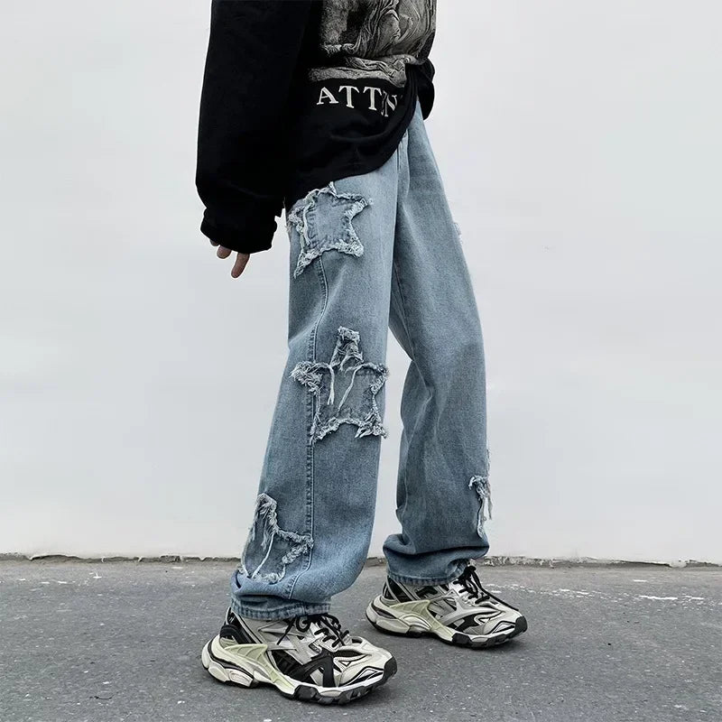 MoveX Star Embroidered Baggy Jeans