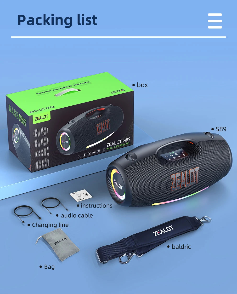 ZEALOT S89 250W Waterproof Portable Bluetooth Speaker with Deep Bass