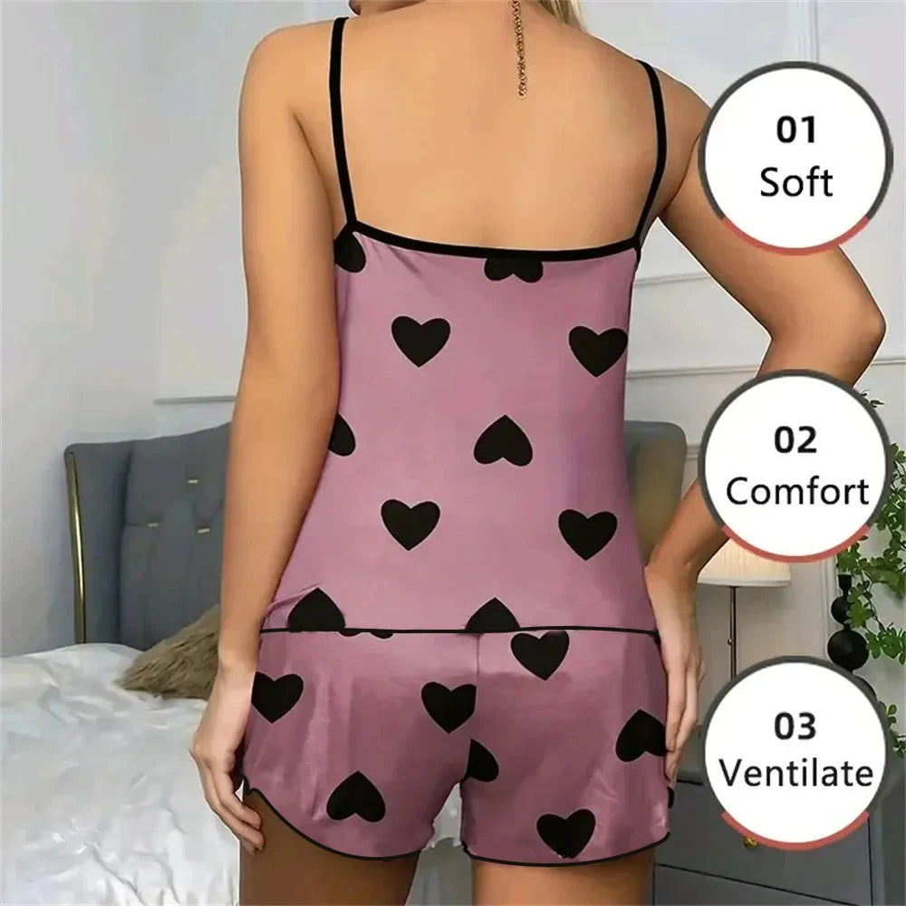 MoveX Women's Heart Print Tee & Shorts Pajama Set