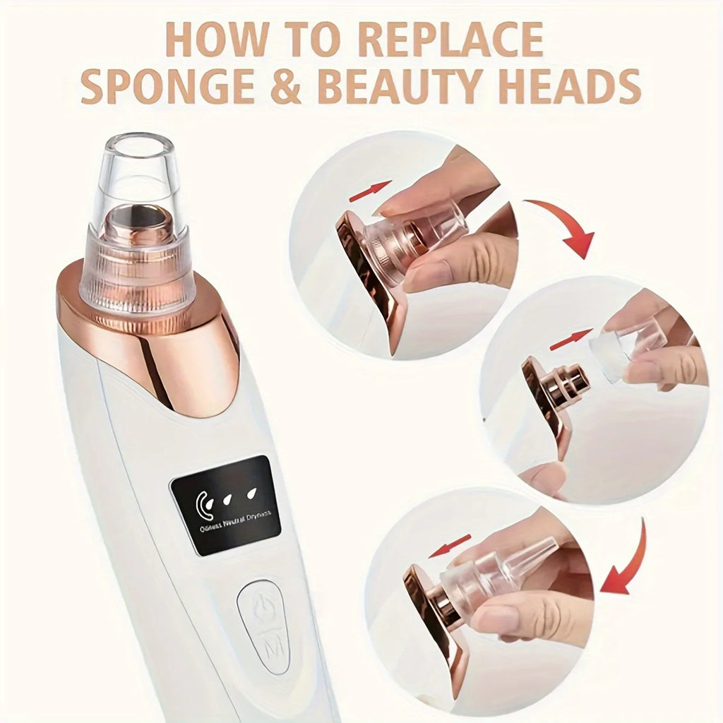 Electric Pore Vacuum Blackhead Remover – 3 Suction Levels, 5 Heads