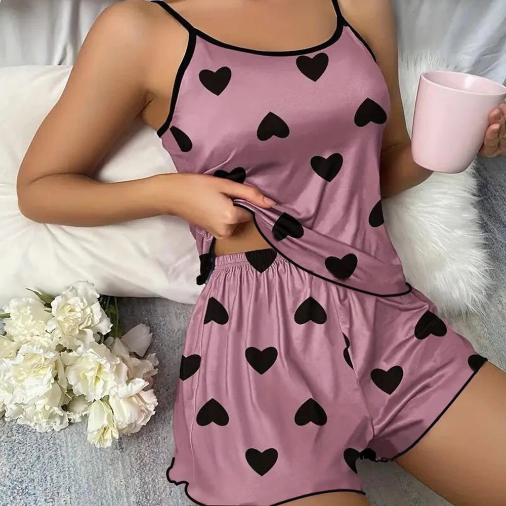 MoveX Women's Heart Print Tee & Shorts Pajama Set