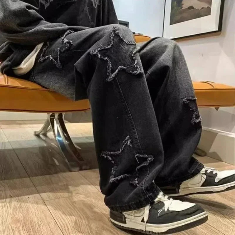 MoveX Star Embroidered Baggy Jeans