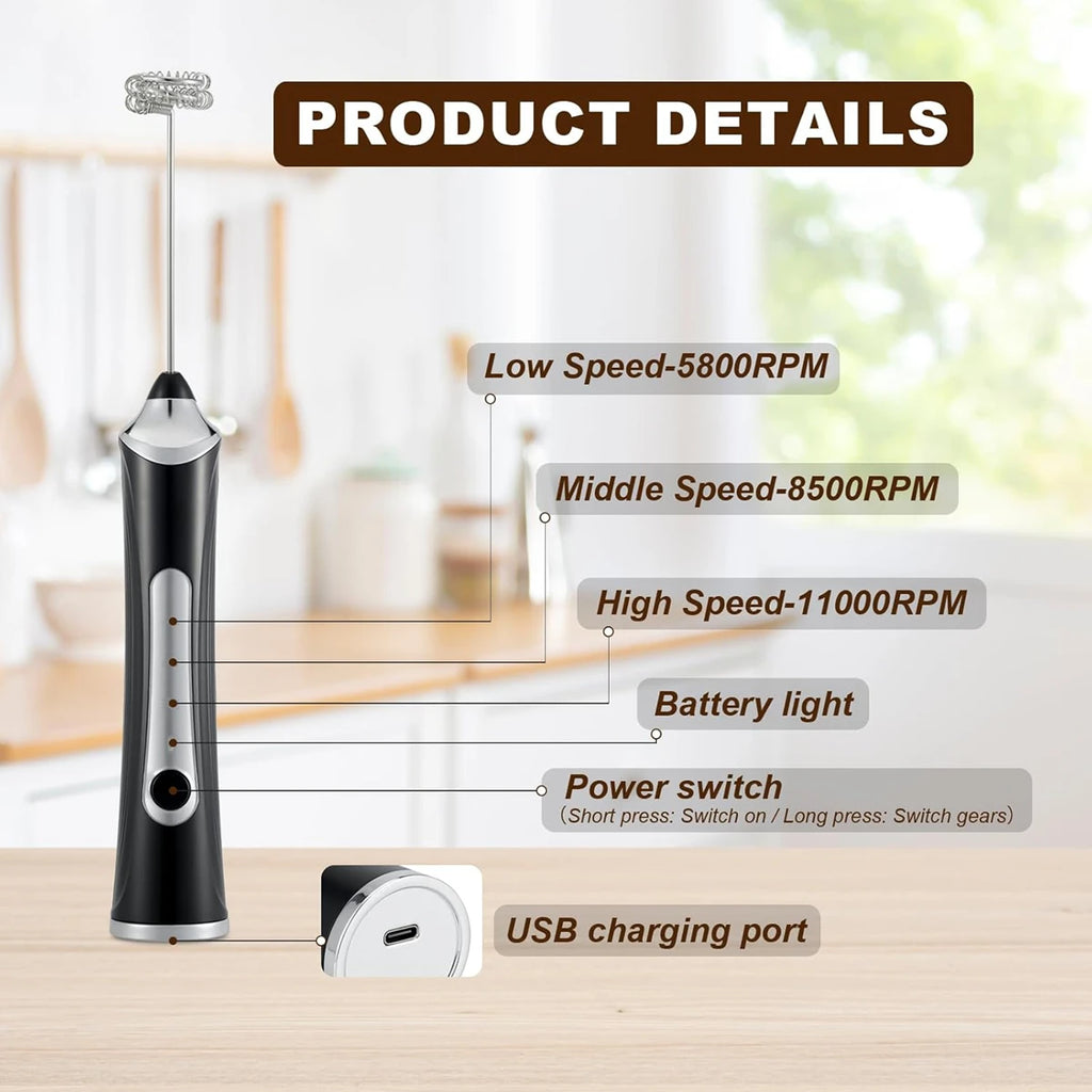Rechargeable Handheld Milk Frother for Latte & Cappuccino