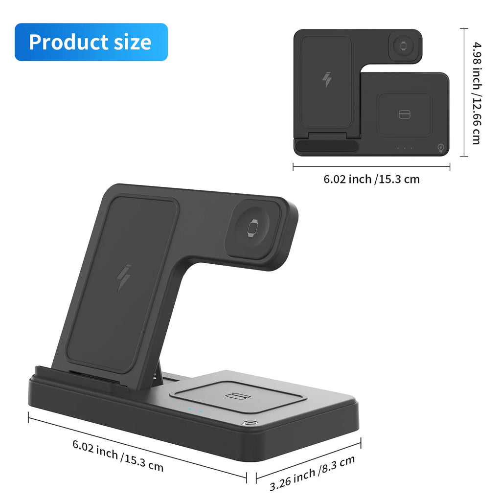 3-in-1 Foldable Magnetic Wireless Charging Station for iPhone, Watch & AirPods