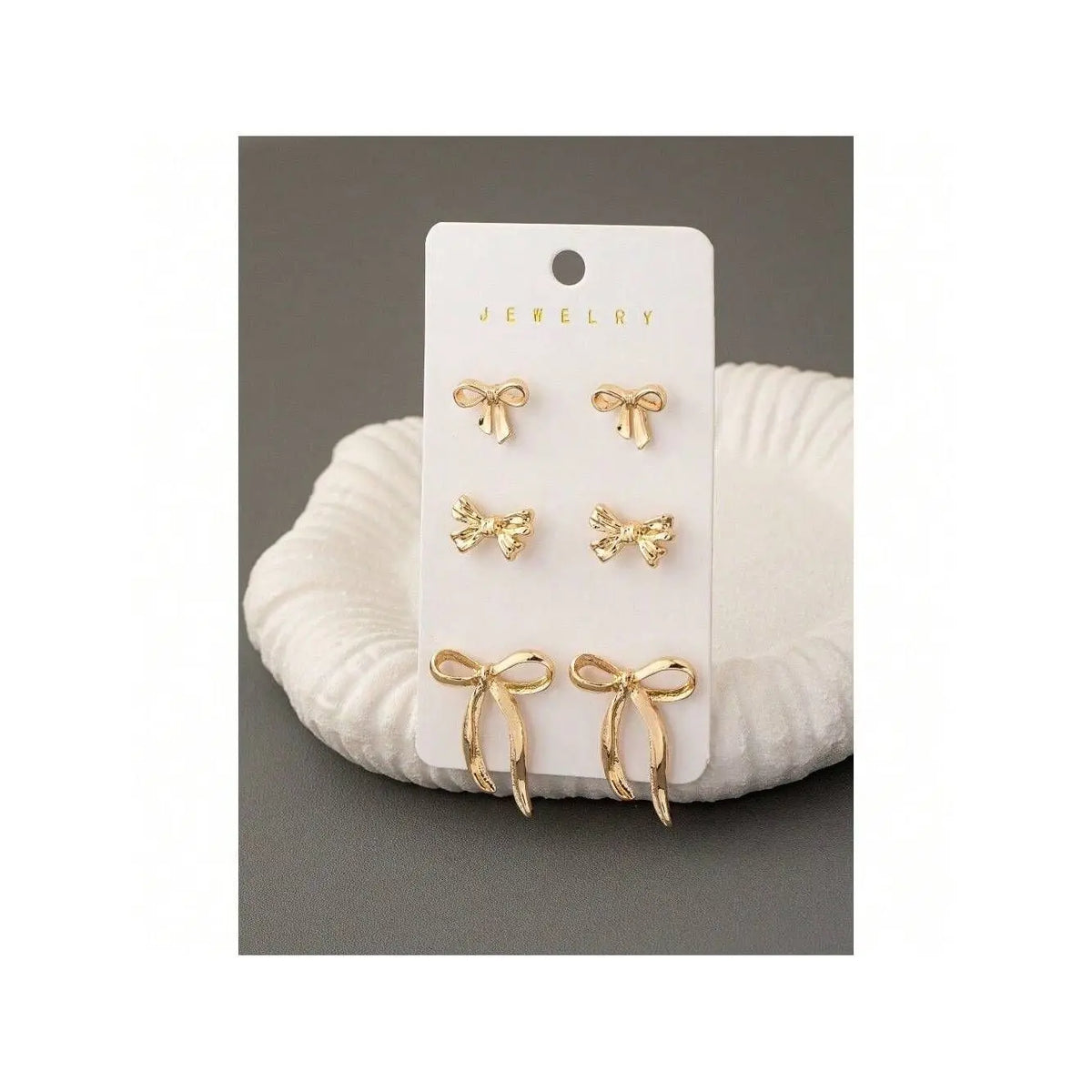 MoveX Gold Bow Stud Earrings Set – 3 Pairs