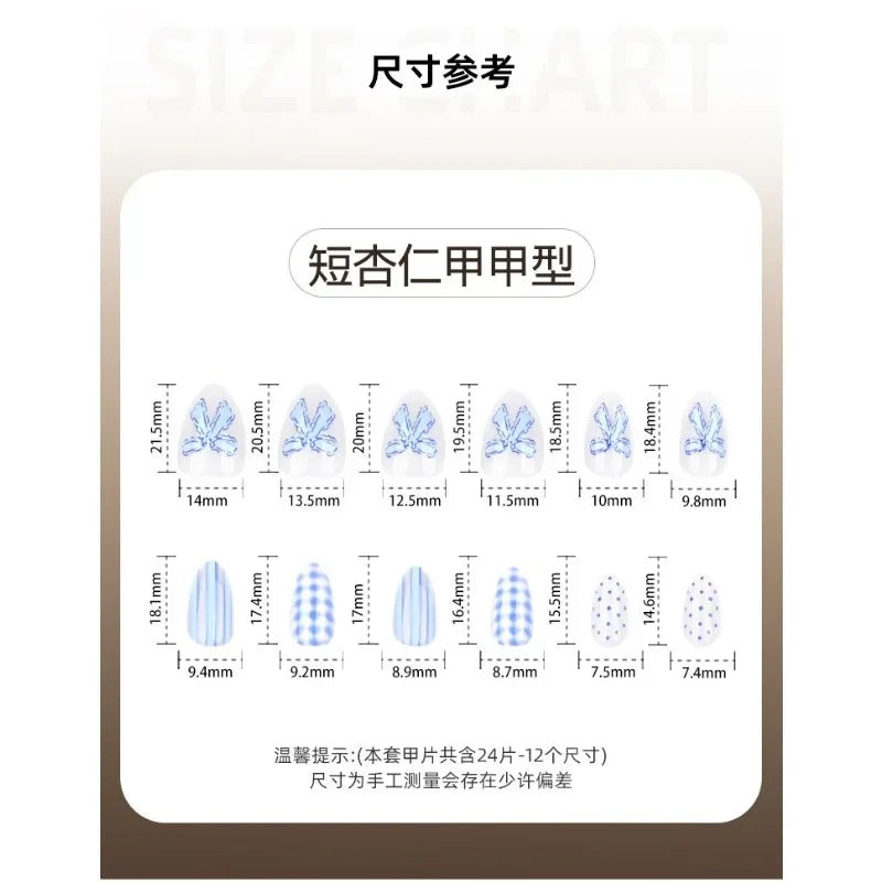 Light Blue Bow Press-On Nails – Short Almond, Reusable