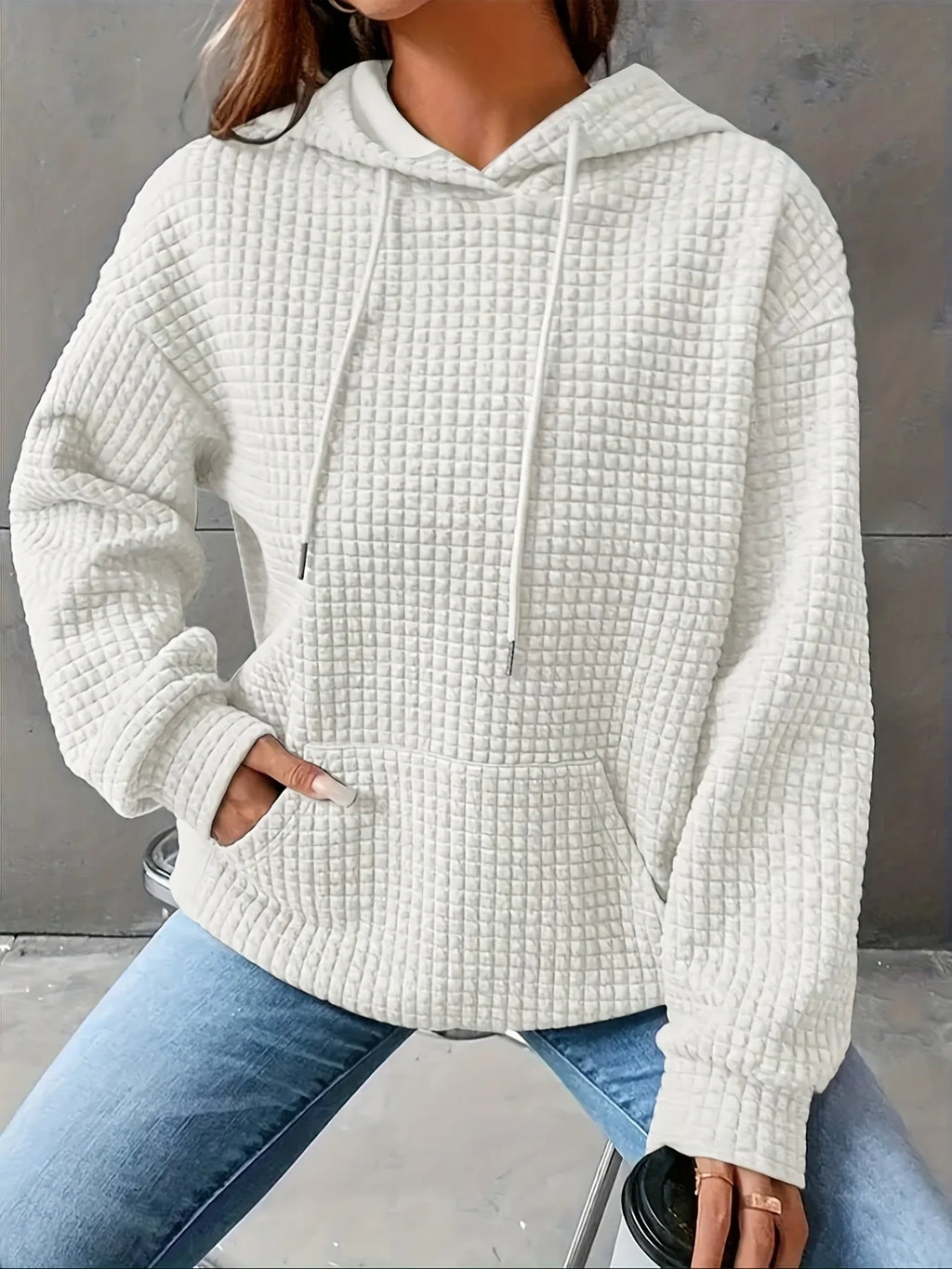 MoveX Women's Cropped Waffle-Knit Hoodie