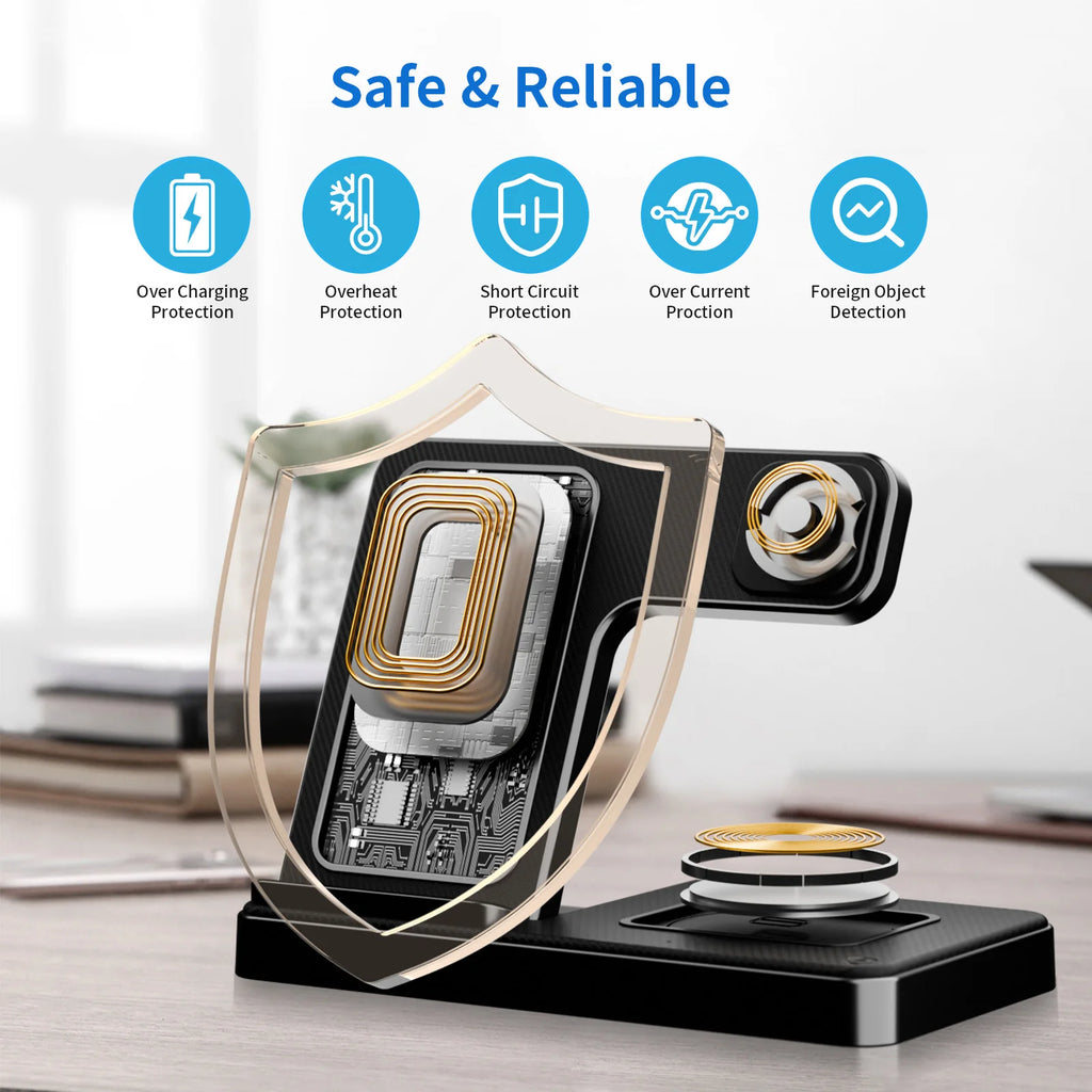 3-in-1 Foldable Magnetic Wireless Charging Station for iPhone, Watch & AirPods