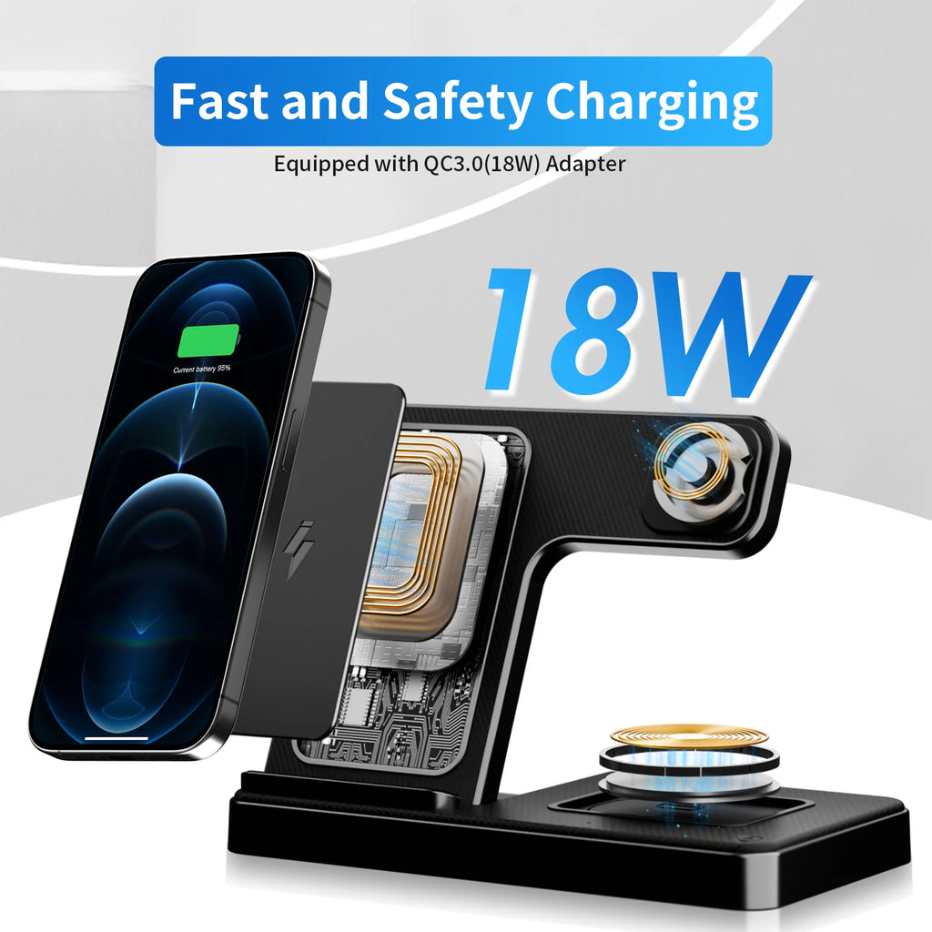 3-in-1 Foldable Magnetic Wireless Charging Station for iPhone, Watch & AirPods