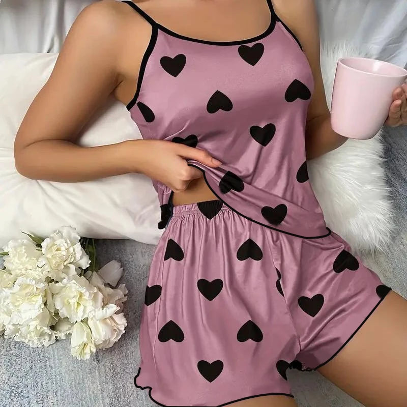 MoveX Women's Heart Print Tee & Shorts Pajama Set