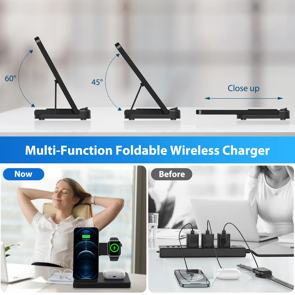 3-in-1 Foldable Magnetic Wireless Charging Station for iPhone, Watch & AirPods