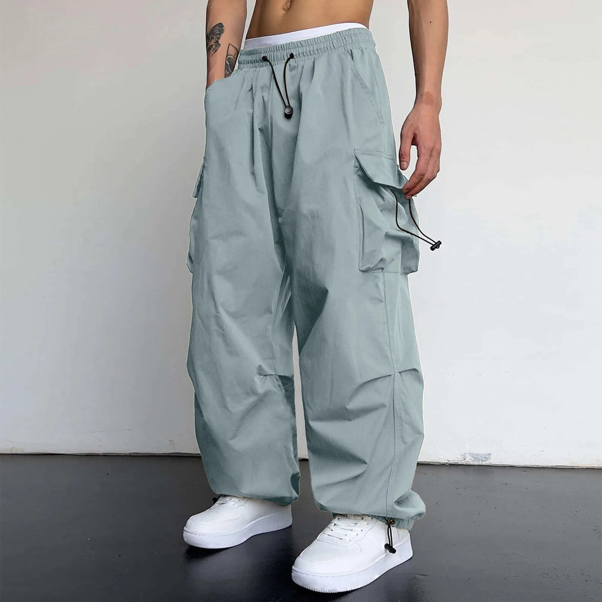 MoveX Y2K Wide-Leg Parachute Cargo Pants