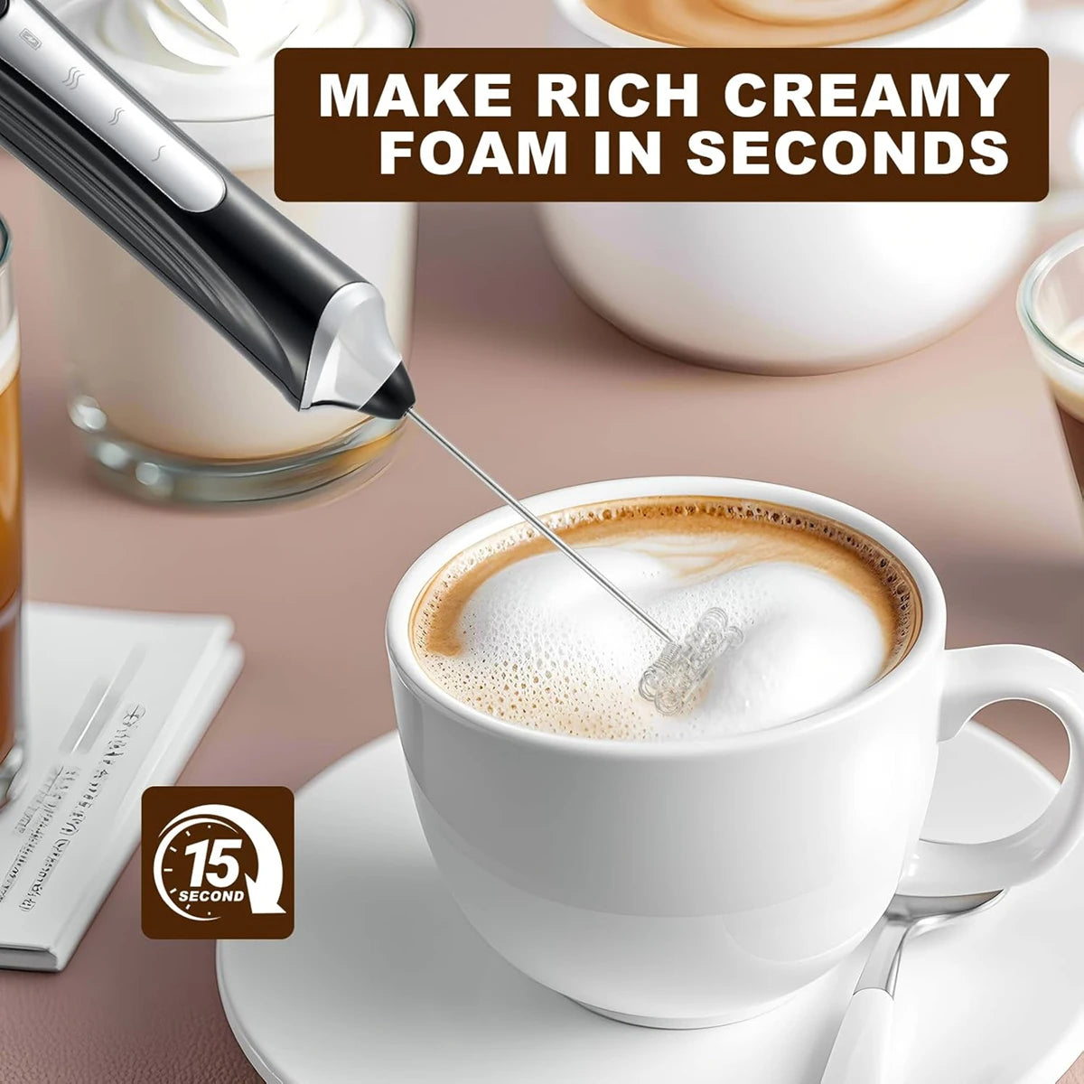 Rechargeable Handheld Milk Frother for Latte & Cappuccino