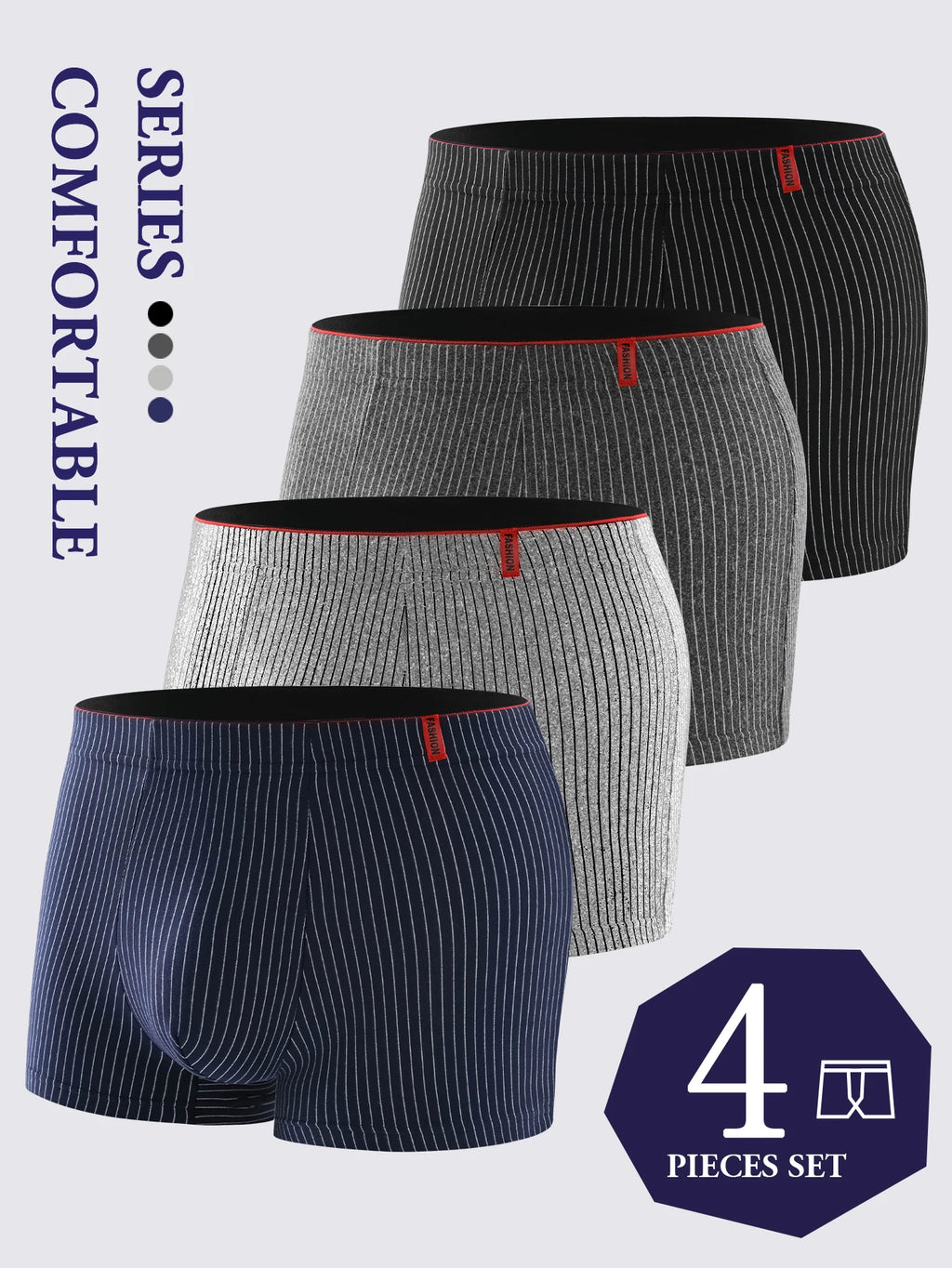 MoveX Men's Striped Boxers 4-Pack