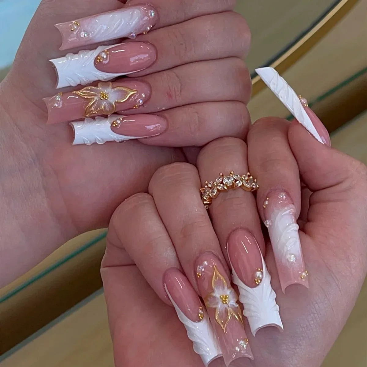 Leopard Print Press-On Nails – 24 Pcs Long Square with Cherry Design