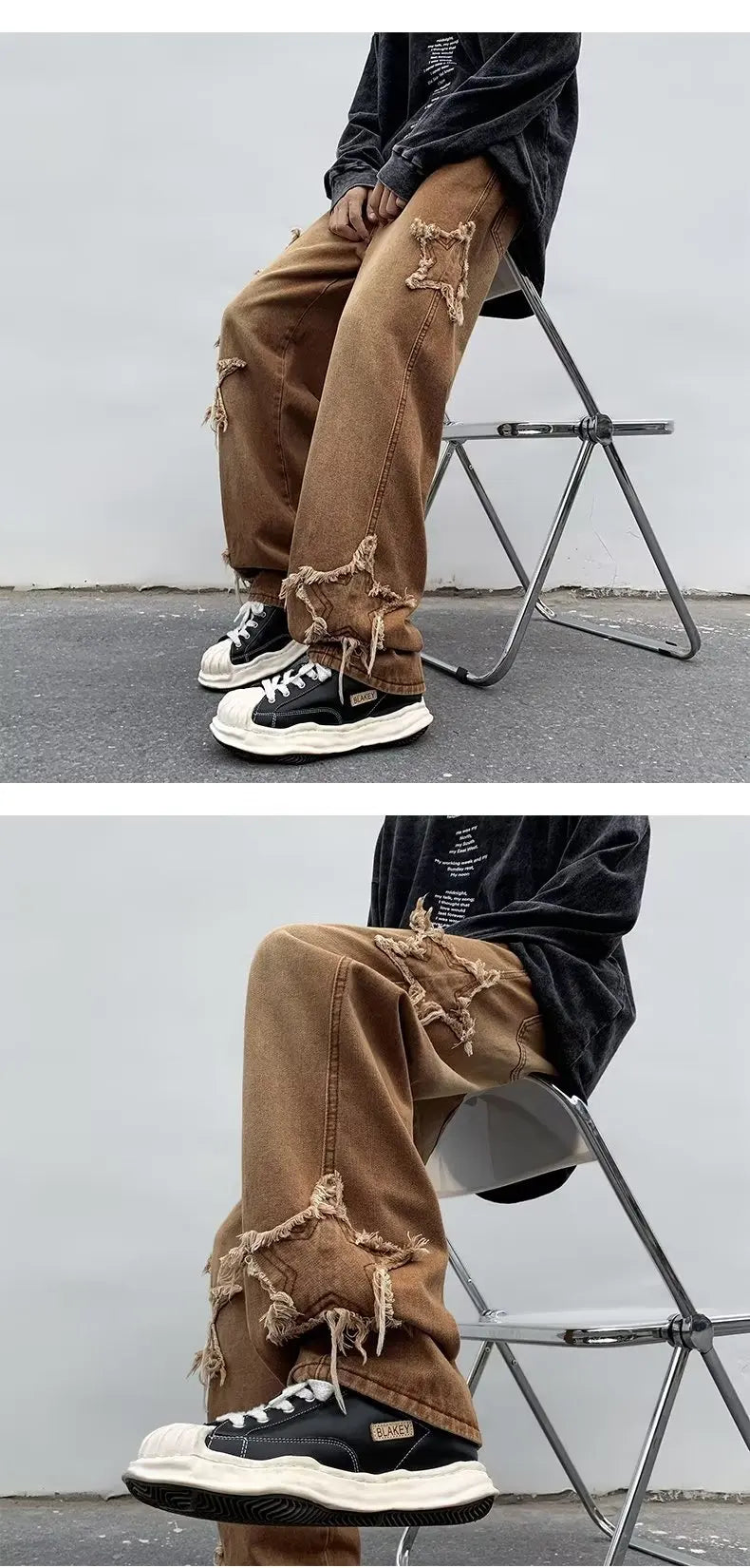 MoveX Star Embroidered Baggy Jeans
