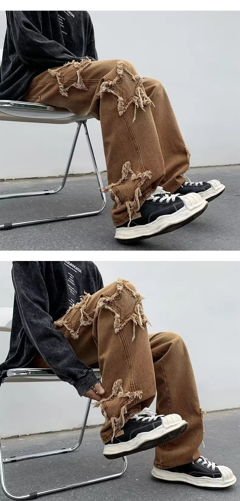 MoveX Star Embroidered Baggy Jeans