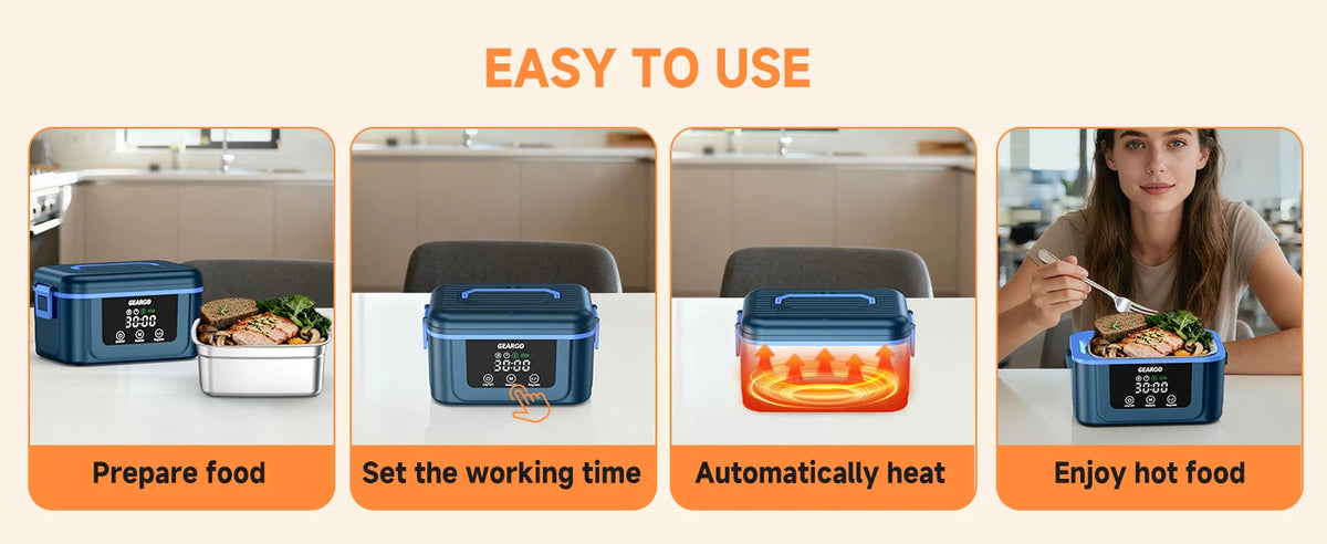 Cordless Self-Heating Electric Lunch Box – 1.4L, Rechargeable