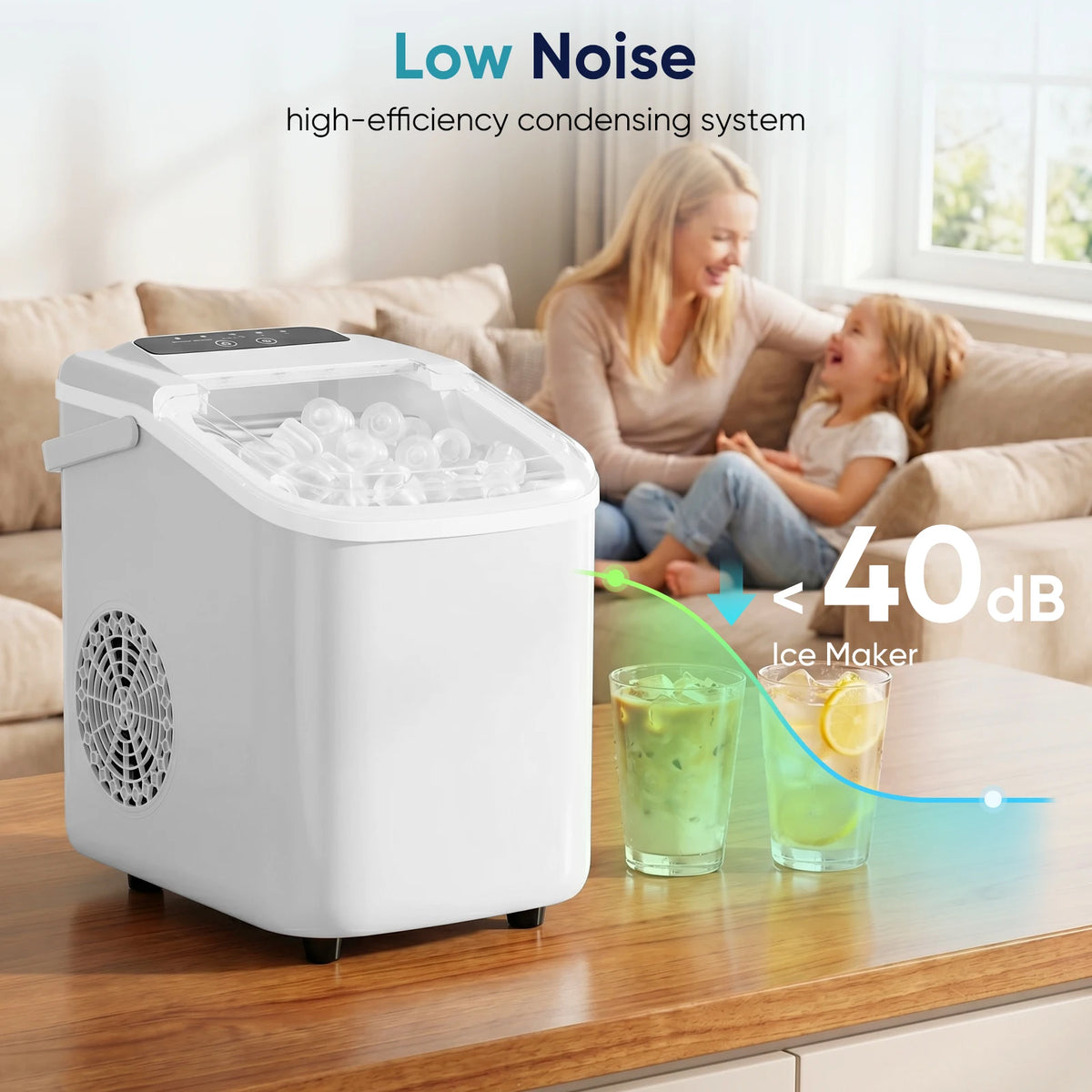 Compact Countertop Ice Maker with Scoop & Basket – 26.5 lbs/Day