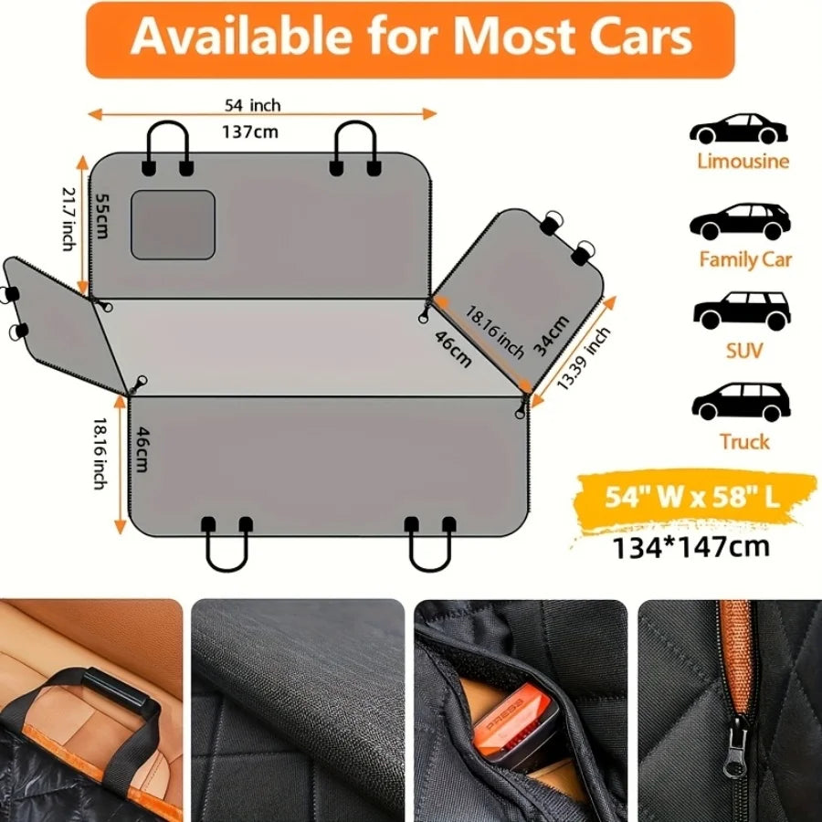 Waterproof Dog Car Seat Cover Hammock – Heavy-Duty, Scratch-Proof, Non-Slip