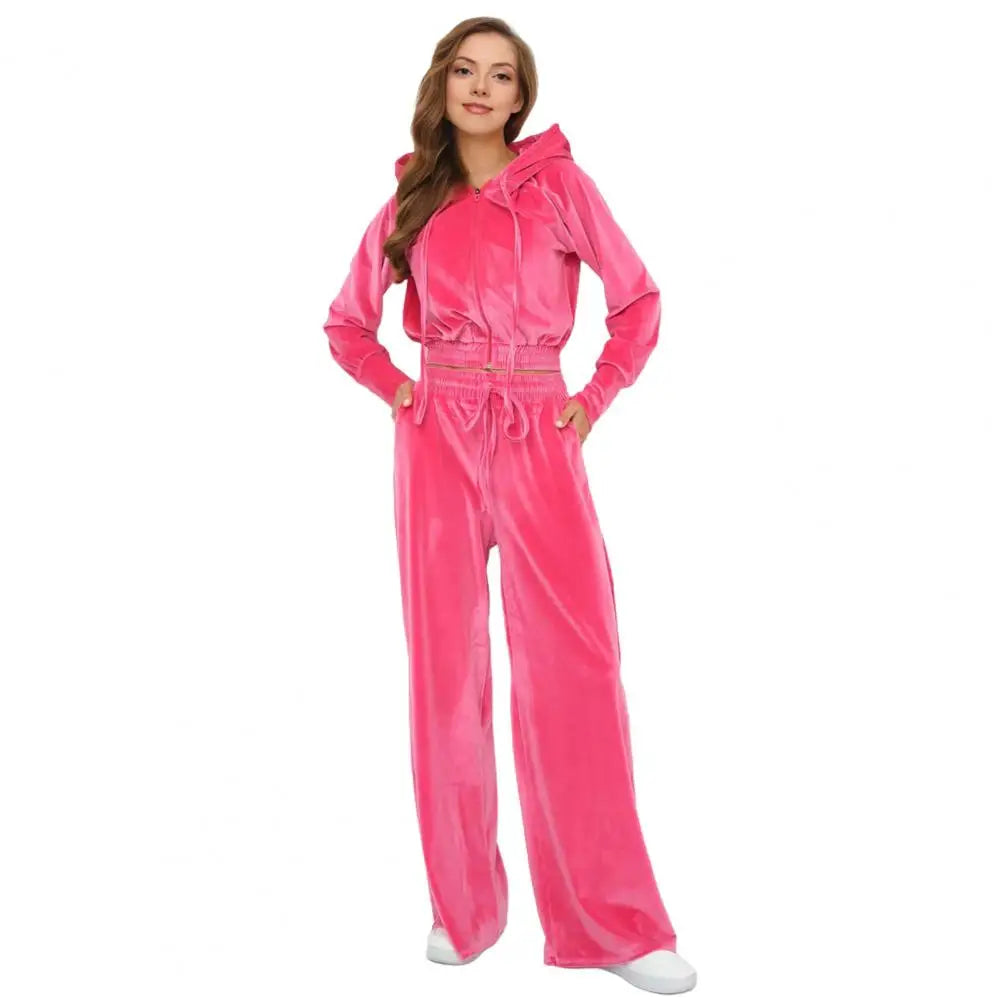 MoveX Women's Velour Zip-Up Tracksuit Set