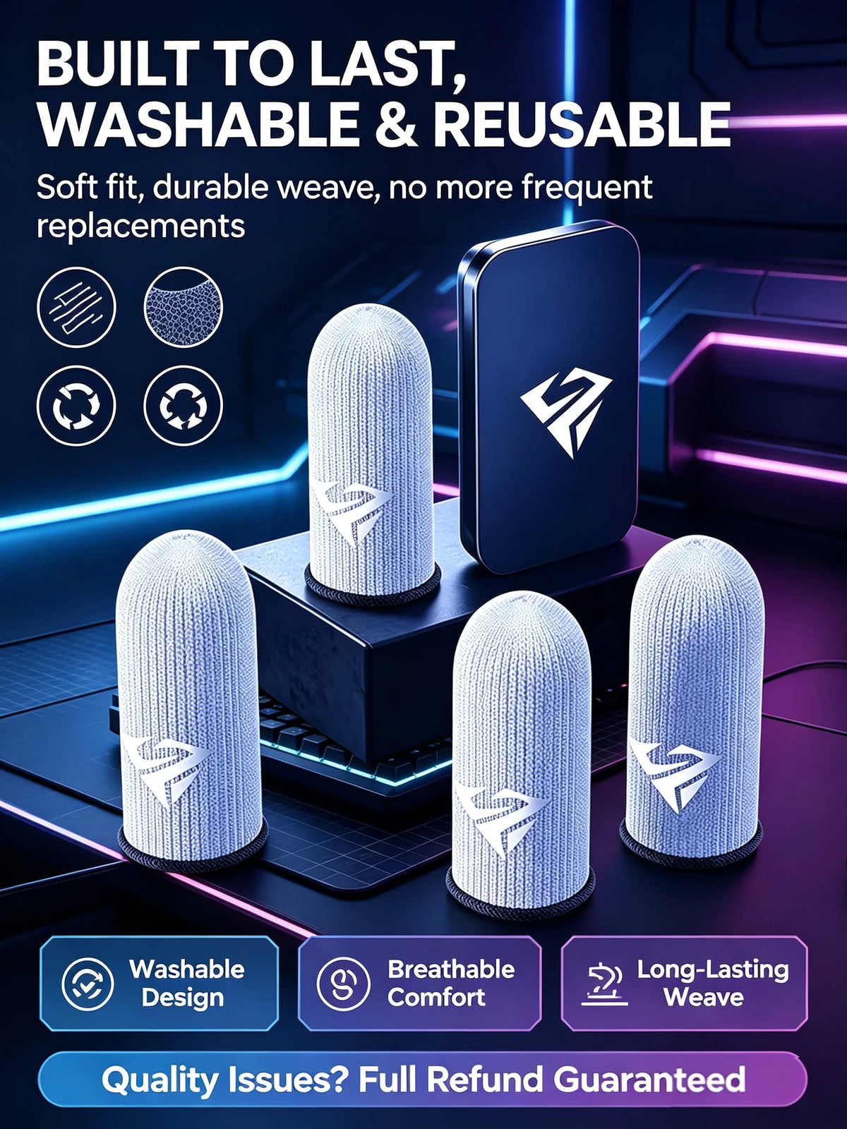 Mobile Gaming Finger Sleeves – Sweatproof Silver Fiber