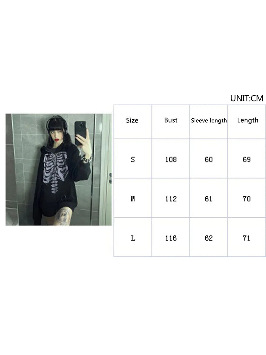 MoveX Women's Skull Print Grunge Zip-Up Hoodie