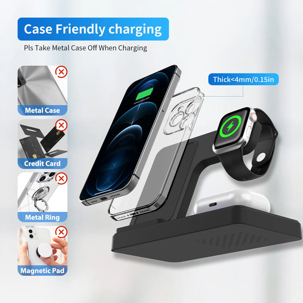 3-in-1 Foldable Magnetic Wireless Charging Station for iPhone, Watch & AirPods