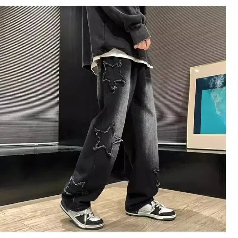 MoveX Star Embroidered Baggy Jeans