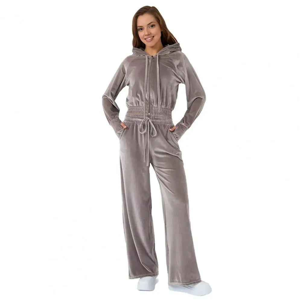 MoveX Women's Velour Zip-Up Tracksuit Set