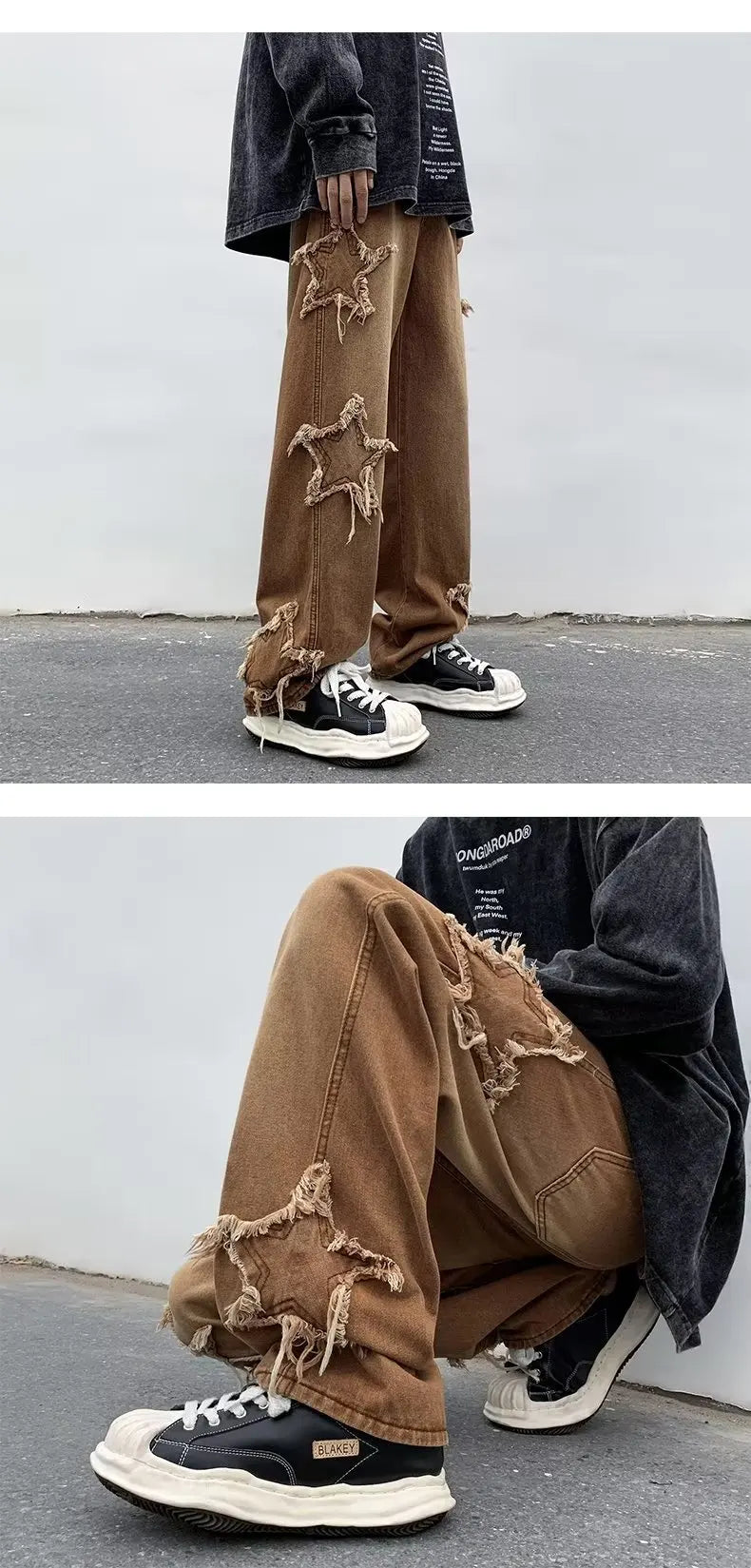 MoveX Star Embroidered Baggy Jeans