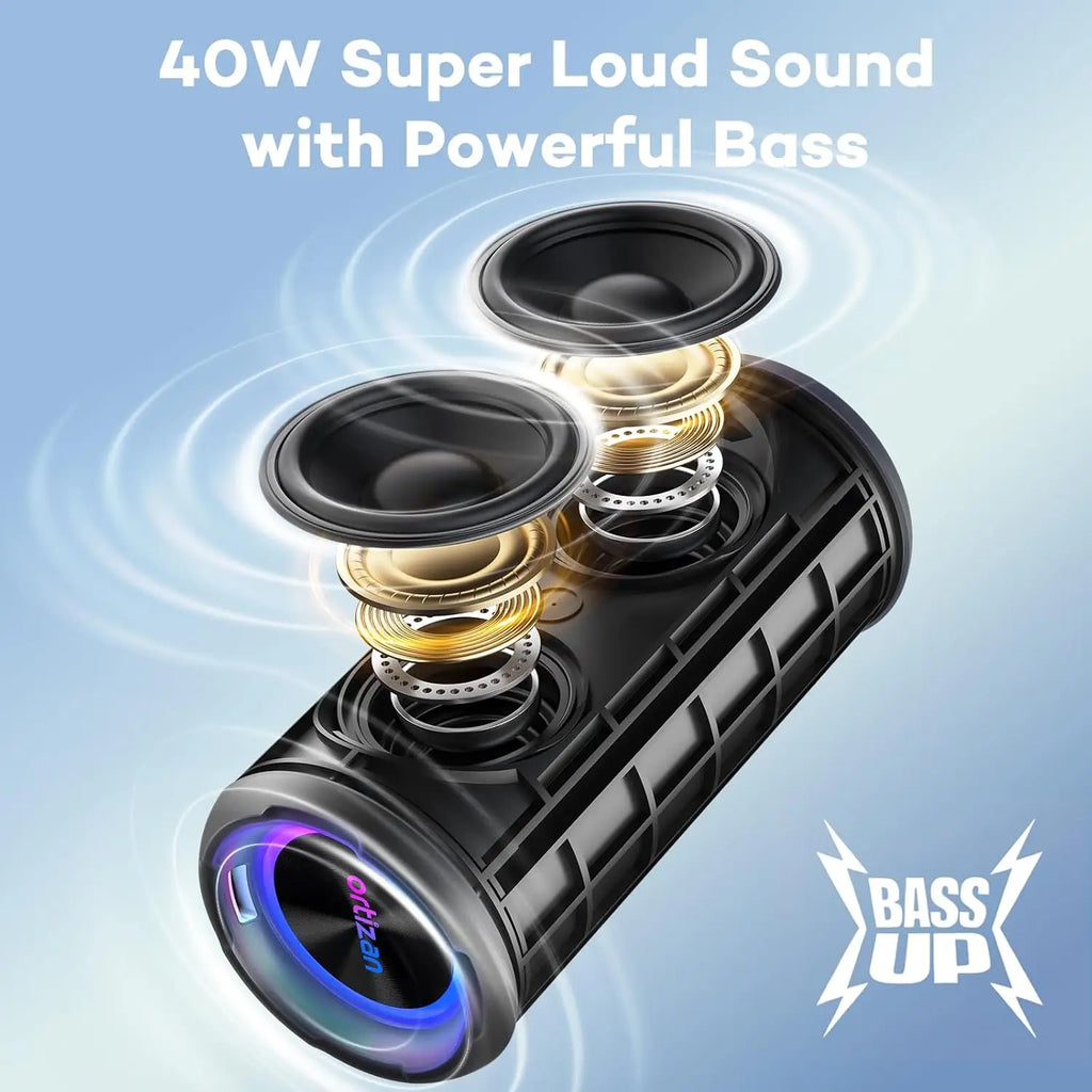 Ortizan 40W Portable Bluetooth Speaker – IPX7 Waterproof, RGB Lights