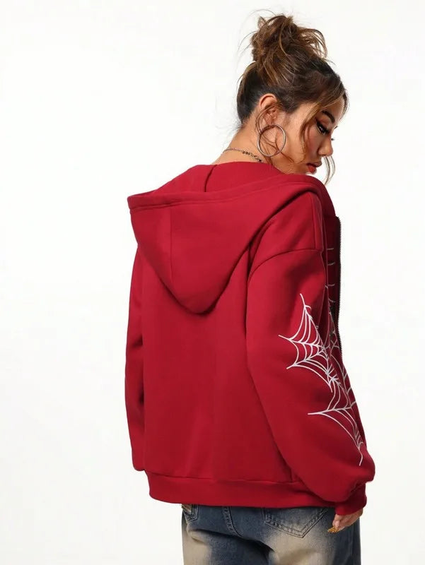 MoveX Y2K Spider Web Zip-Up Hoodie